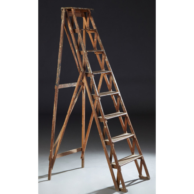 Appraisal: French Carved Beech Folding Ladder early th c with seven