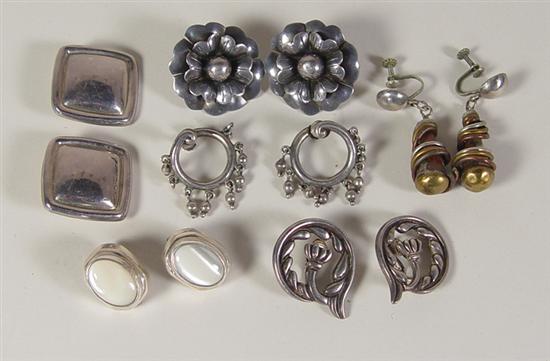 Appraisal: Six Pair Mexican Silver Ear Rings Three pair marked Mexico