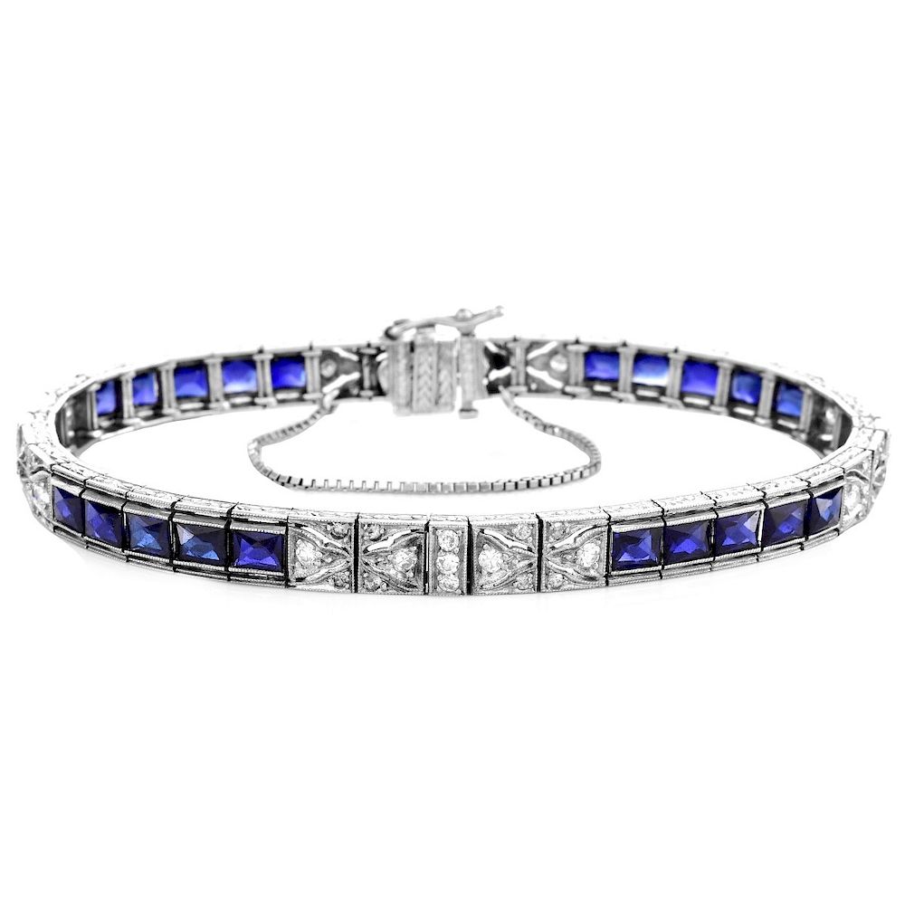 Appraisal: Art Deco Diamond Sapphire and Platinum Bracelet Art Deco French