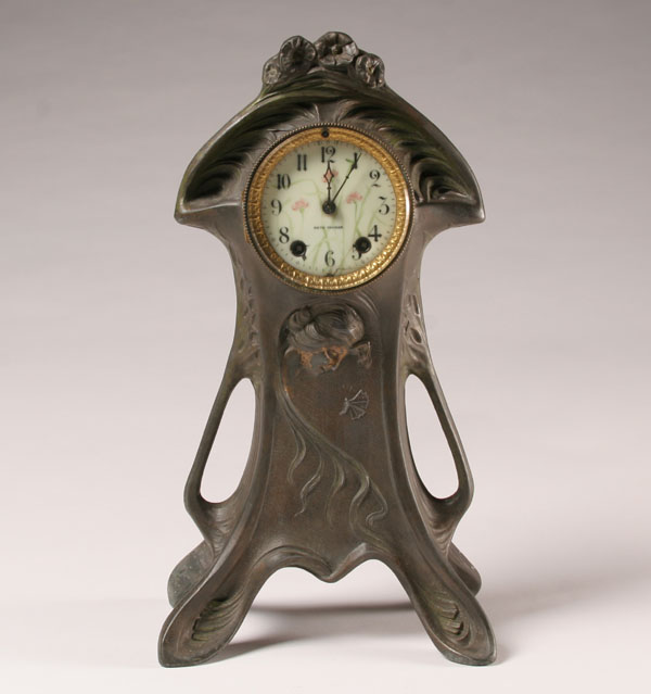 Appraisal: Seth Thomas Art Nouveau clock cold painted metal case embossed