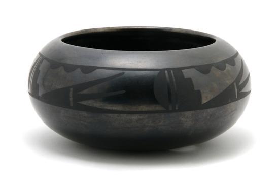 Appraisal: San Ildefonso Blackware Bowl Maria and Santana Martinez having stylized