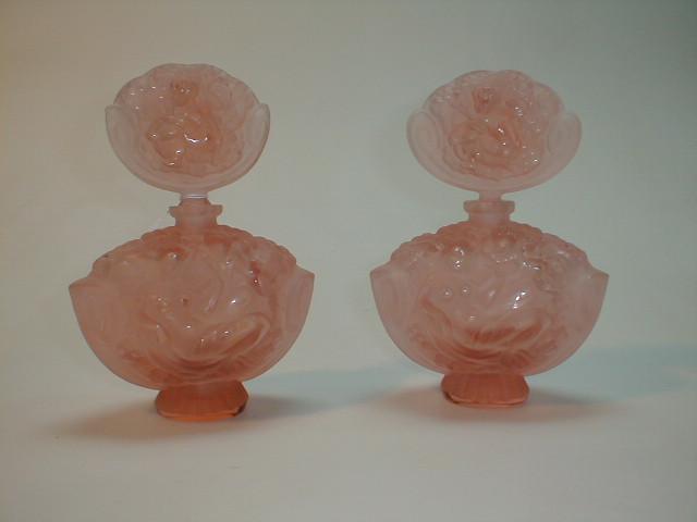 Appraisal: A pair of Art Deco frosted pink glass scents each