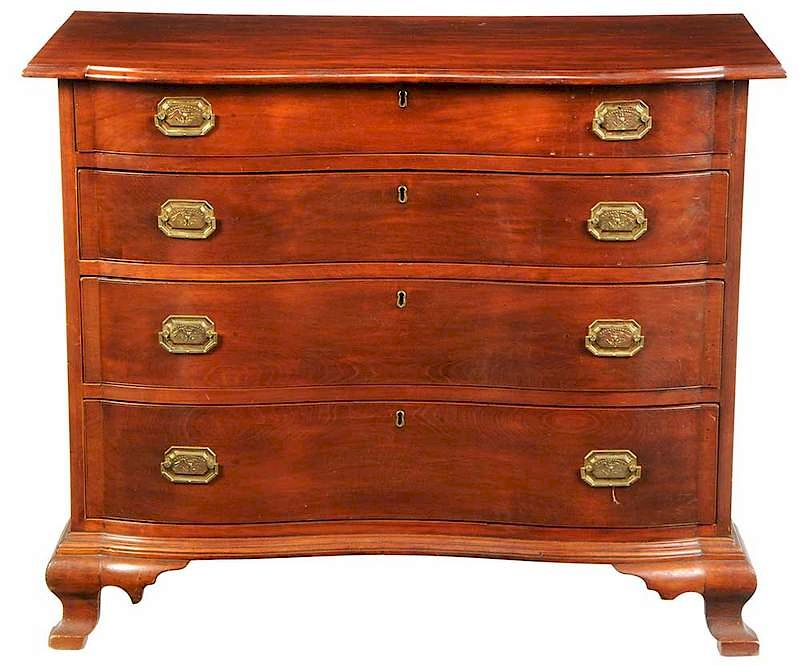 Appraisal: New England Chippendale Blocked Serpentine Chest Connecticut circa figured cherry