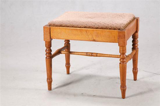 Appraisal: CURLY MAPLE FOOTSTOOL Uphostered cushion with a stretcher base and