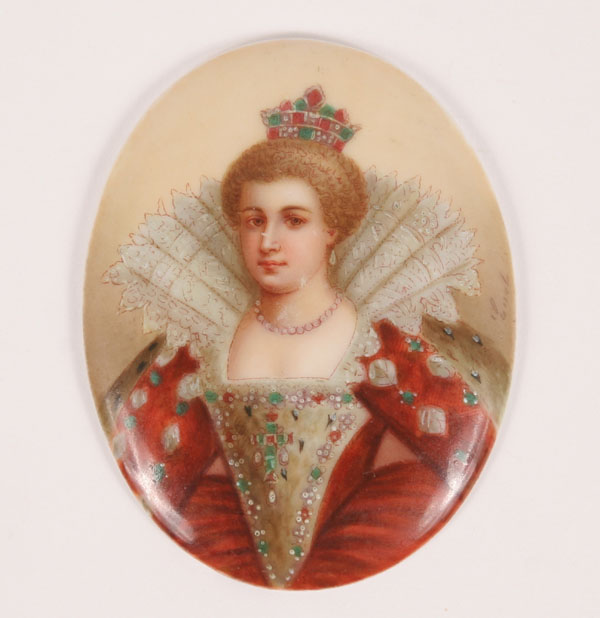 Appraisal: Marie de Medici hand painted miniature oval portrait on porcelain