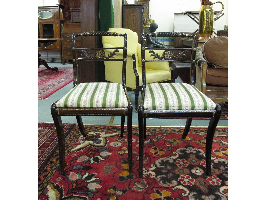 Appraisal: Pair of Regency simulated rosewood dining chairs