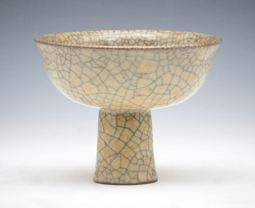 Appraisal: Chinese Crackle Glazed High-Stem Bowl Chinese Crackle Glazed High-Stem Bowl