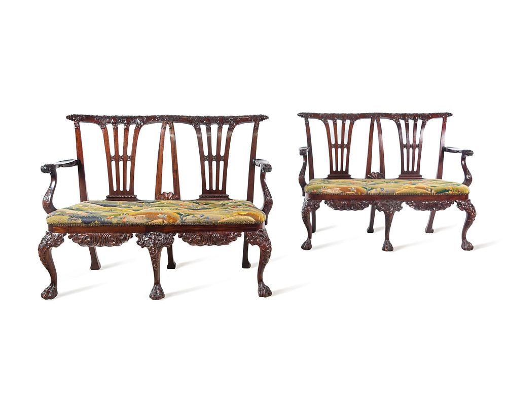 Appraisal: A Pair of Irish George II Style Carved Mahogany Double-Back