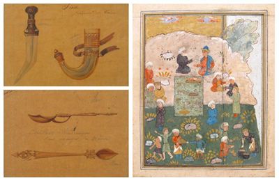 Appraisal: Three Indian watercolour studies depicting a slipper two spoons and