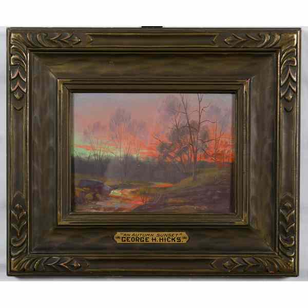 Appraisal: Sunset Landscape by George H Hicks Oil on Board George