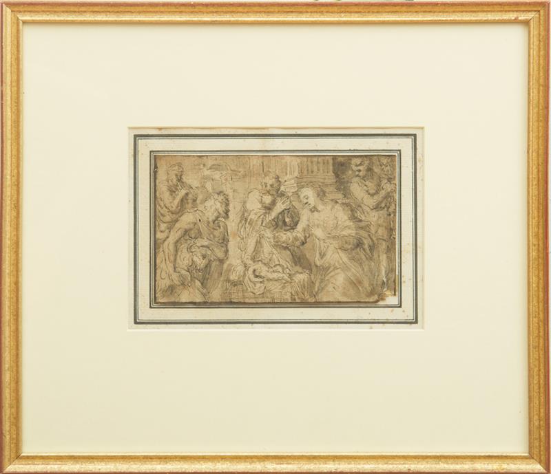 Appraisal: ITALIAN SCHOOL ADORATION Ink and wash on paper unsigned with