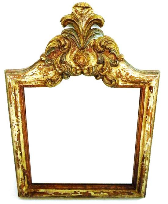 Appraisal: Baroque style wall mirror with distressed paint finish scrolled crest