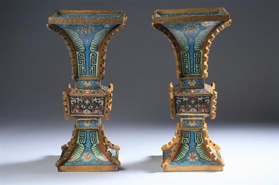 Appraisal: PAIR CHINESE CLOISONN GU Qianlong incised mark Of squared section