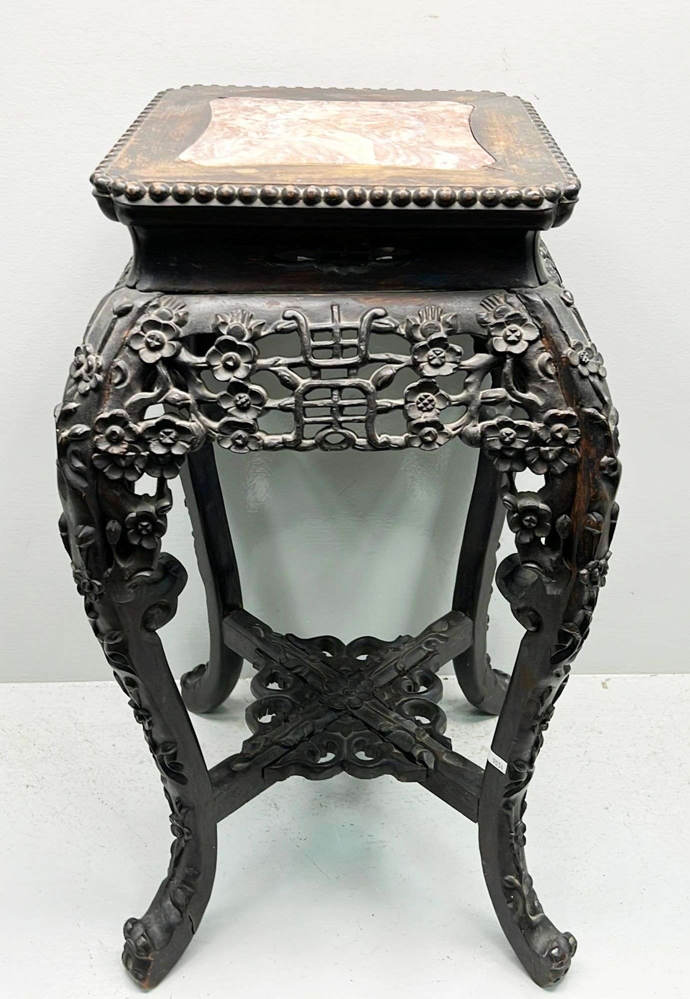 Appraisal: Chinese Rosewood Carved Marble Top Table tall at widest Condition