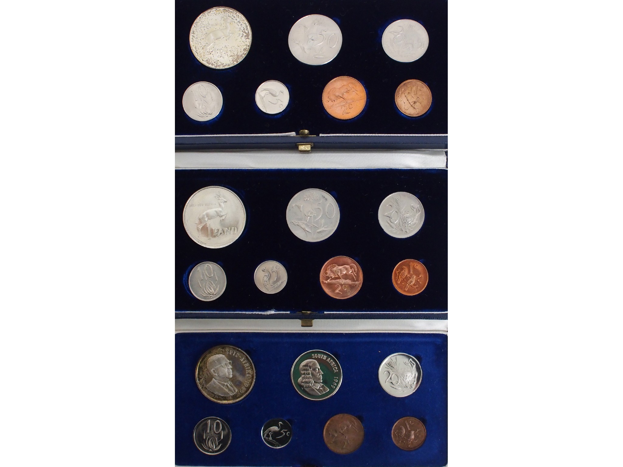 Appraisal: Three South Africa Proof Sets and coins in original blue