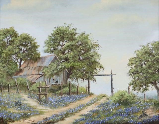 Appraisal: Framed oil on canvas painting Landscape with Bluebonnets signed lower