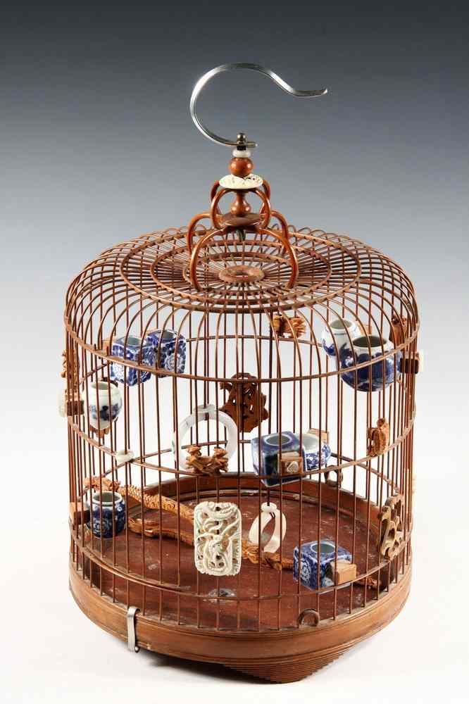 Appraisal: CHINESE BIRD CAGE - s Vintage Chinese Bamboo Bird Cage