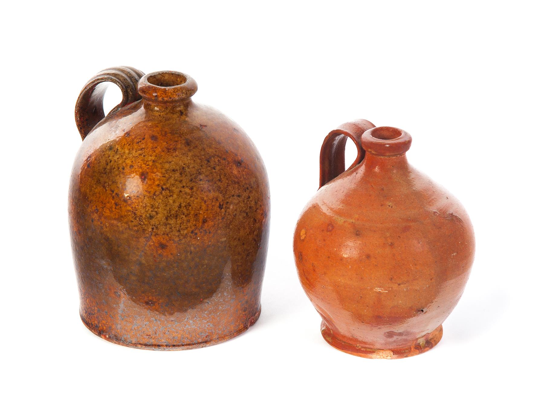 Appraisal: TWO AMERICAN REDWARE JUGS Possibly Galena Illinois mid th century