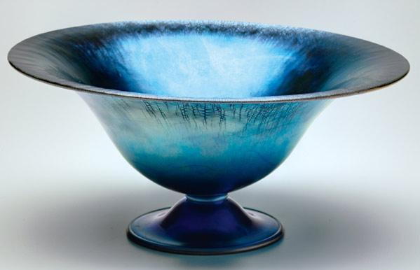 Appraisal: STEUBEN Large blue Aurene glass footed centerbowl Etched STEUBEN AURENE