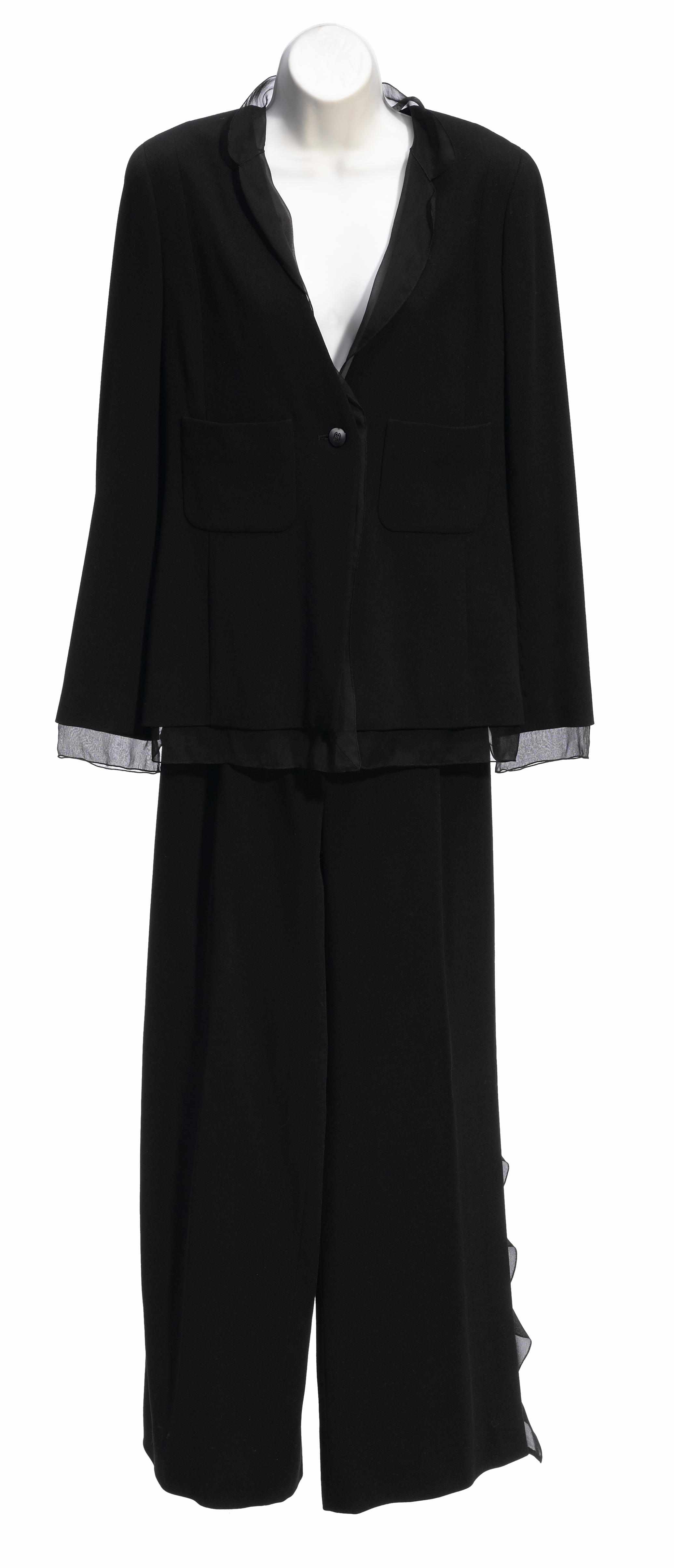 Appraisal: A Chanel black crepe and silk chiffon jacket and pant