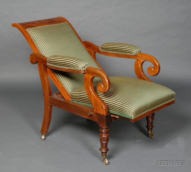 Appraisal: William IV Mahogany Adjustable Library Armchair c with sloping backrest