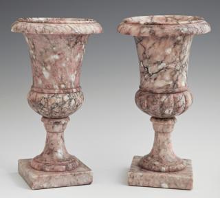 Appraisal: Diminutive Pair of Violet Marble Campana Urns t Diminutive Pair