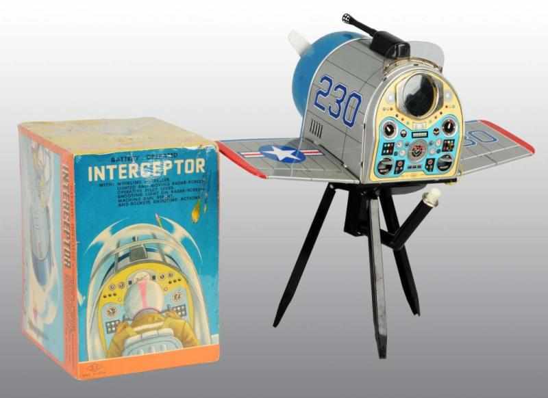 Appraisal: Tin Interceptor Plane Simulator Battery-Op Toy Description Japanese Working Made