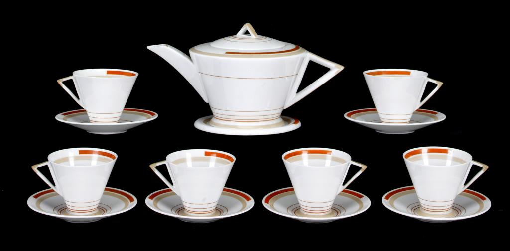 Appraisal: A SHELLEY EVE TEA SERVICE Orange and fawn bands the