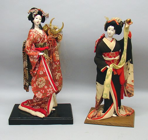 Appraisal: Pair of Japanese figures Geisha lady with gofum type head