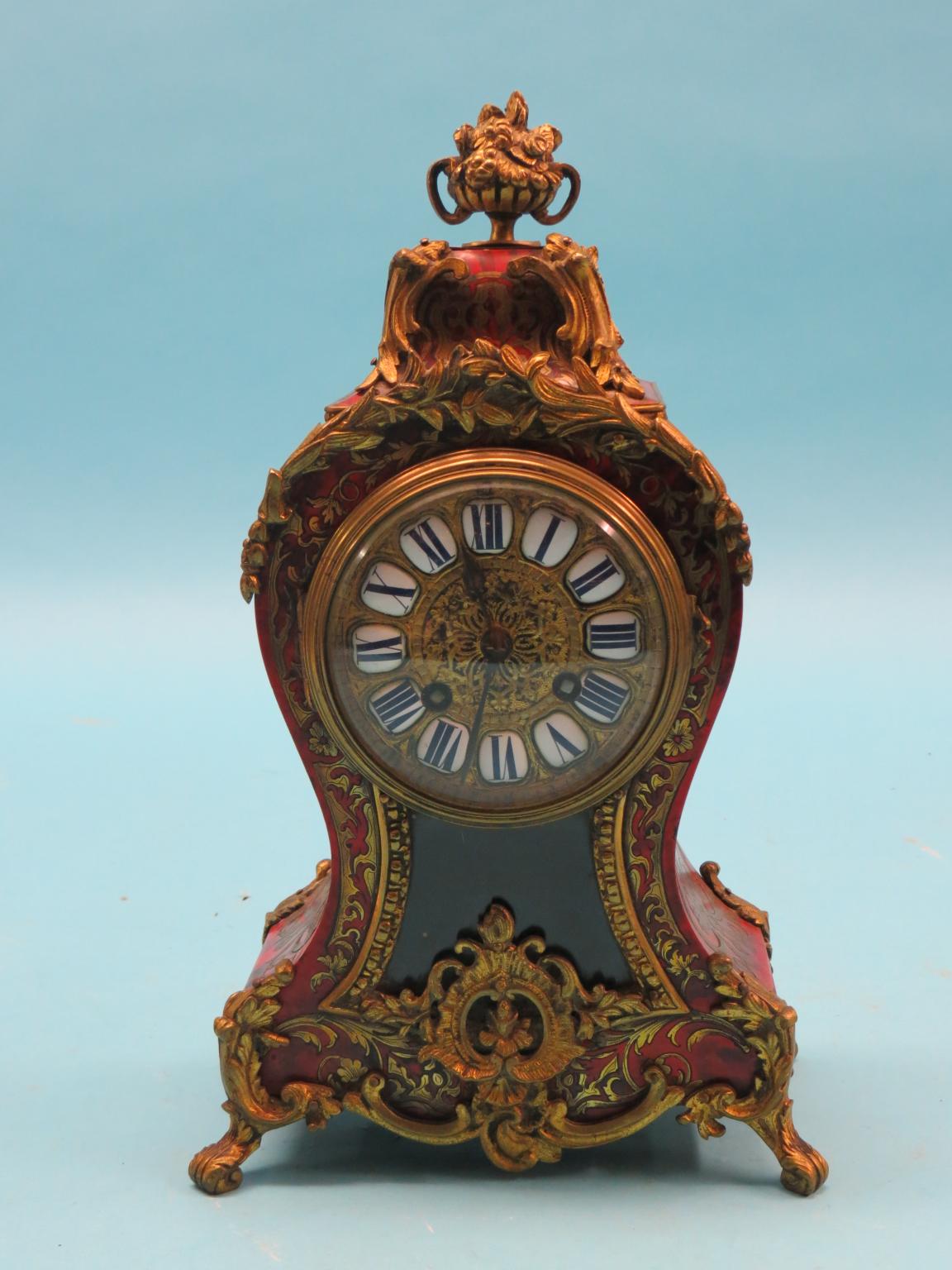 Appraisal: A th century boullework mantel clock brass dial with enamelled