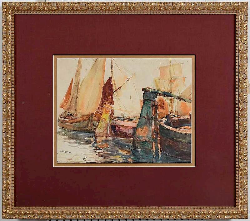 Appraisal: Anthony Thieme Massachusetts California - Boats in Harbor signed lower