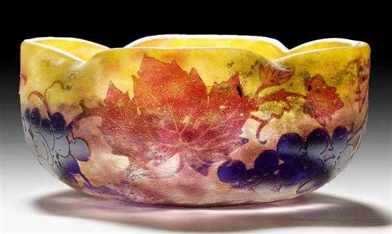 Appraisal: DAUM NANCY BOWL circa Acid-etched yellow glass with blue and