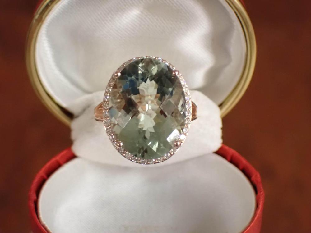 Appraisal: PRASIOLITE DIAMOND AND FOURTEEN KARAT GOLD RING The k rose