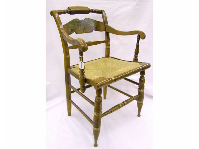 Appraisal: Hitchcock Chair Co arm chair with rush seat signed on