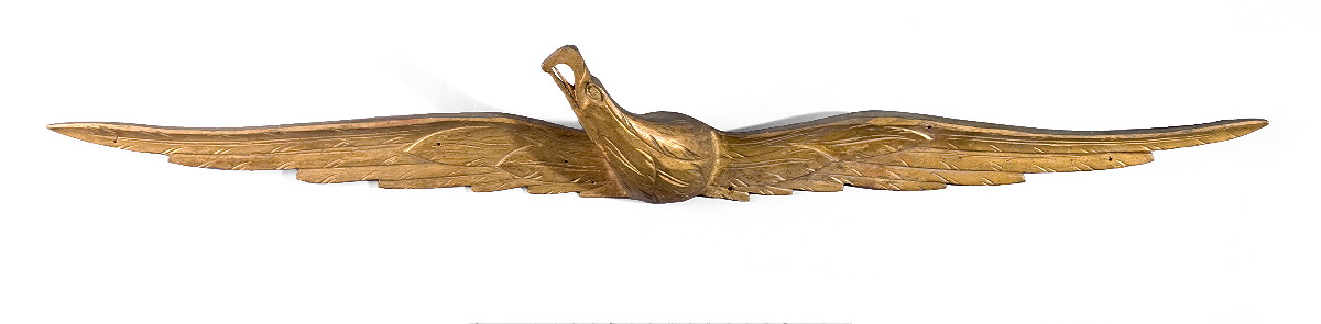 Appraisal: AMERICAN CARVED AND GILDED PINE STREAMER EAGLE ATTRIBUTED TO JOHN