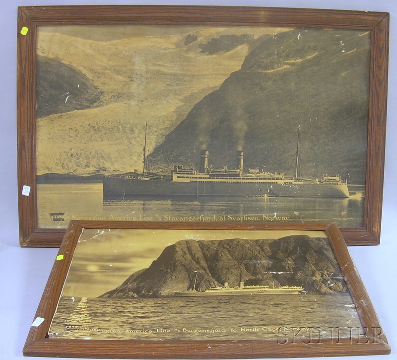 Appraisal: Pair of Cunard Line Advertising Signs and Two Norwegian American