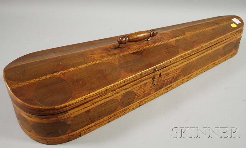 Appraisal: Folk Art Inlaid and Parquetry-decorated Wooden Violin Case fitted interior