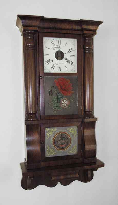 Appraisal: SETH THOMAS PILLAR CLOCK WITH SHELF Mahogany veneer case with