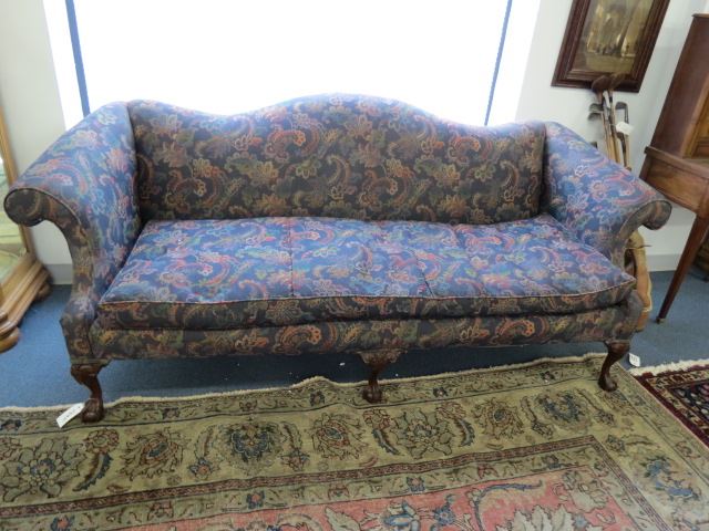 Appraisal: Chippendale Style Sofa fine upholstery with paisley floral on blue