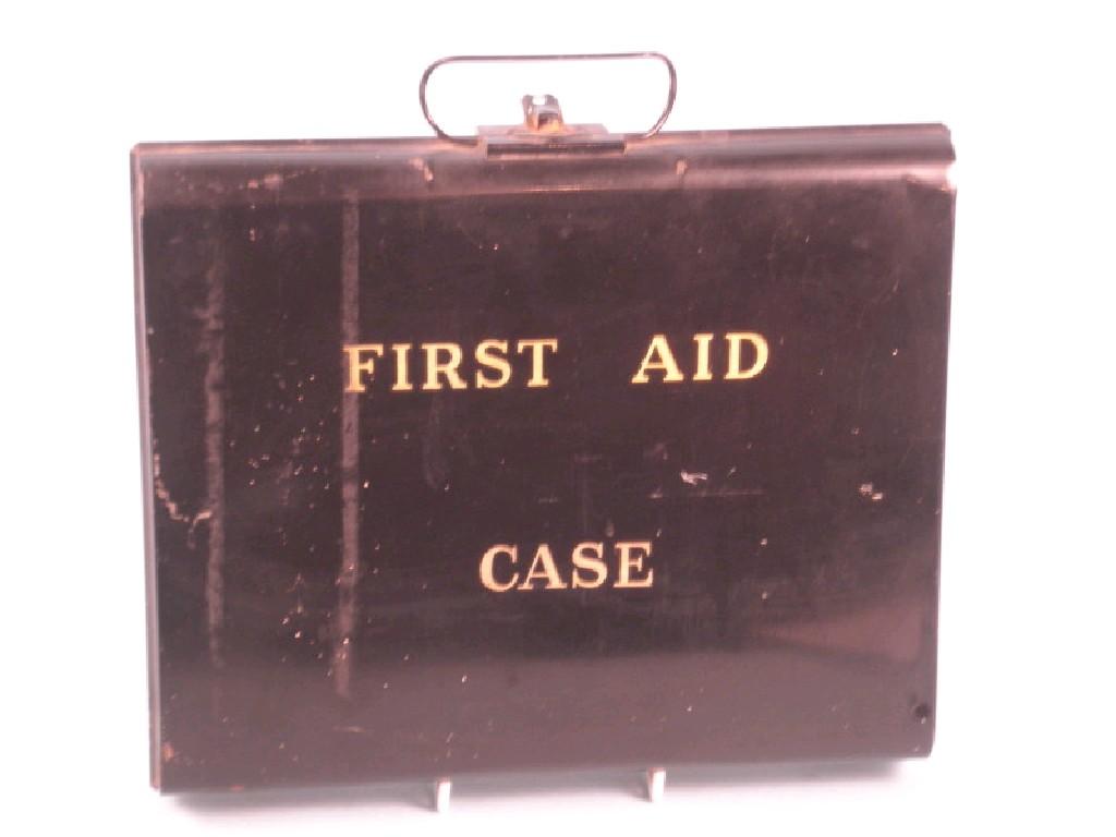 Appraisal: An early thC black painted tin first aid case and