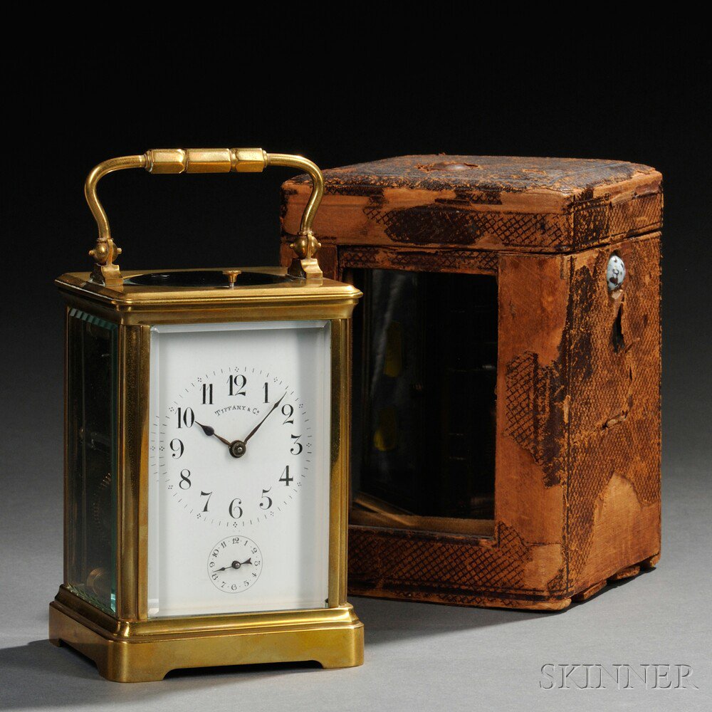 Appraisal: Carriage Clock Retailed by Tiffany Co France brass and beveled