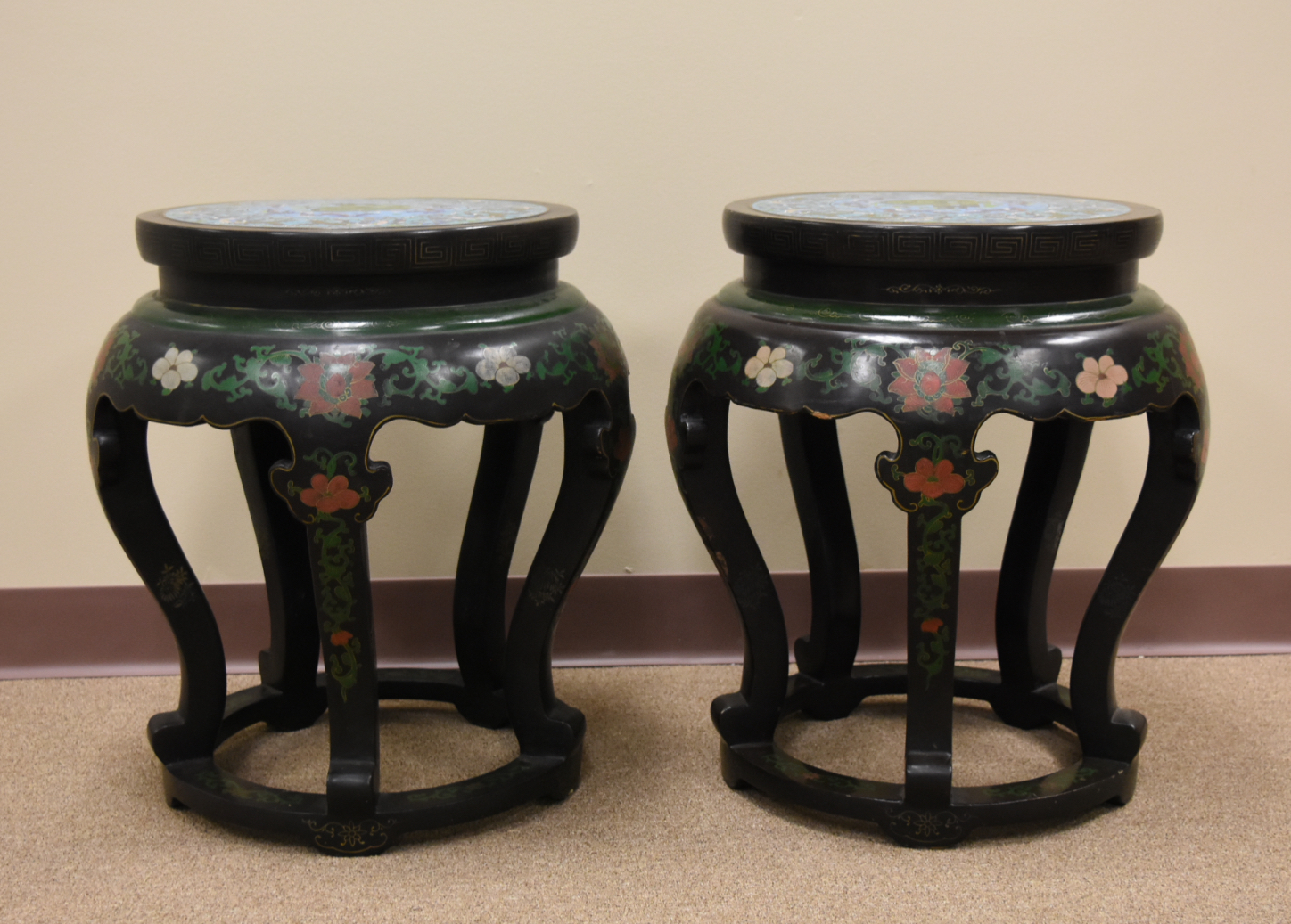 Appraisal: PAIR OF CHINESE CLOISONNE LACQUER STOOLS TH C A pair