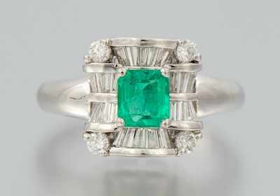 Appraisal: A Ladies' Platinum Diamond and Emerald Ring Platinum ring with