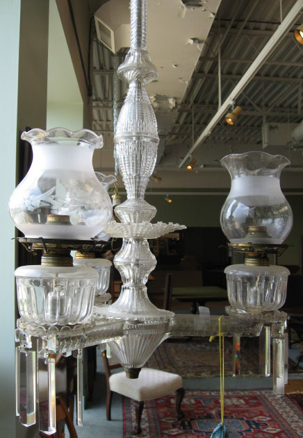 Appraisal: A Gaslight Chandelier of Pressed Glass having three branches with