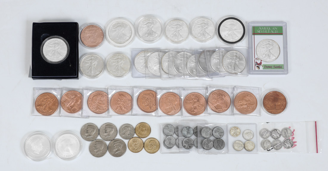 Appraisal: AMERICAN SILVER EAGLE DOLLAR COINS MORE An assortment of silver