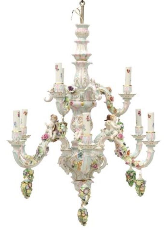 Appraisal: German Dresden porcelain figural twelve-light chandelier Musical Angels Von Schierholz