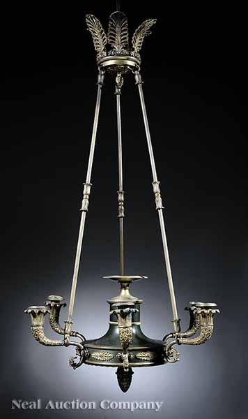 Appraisal: An Antique Empire-Style Gilt Bronze and T le Peinte Chandelier