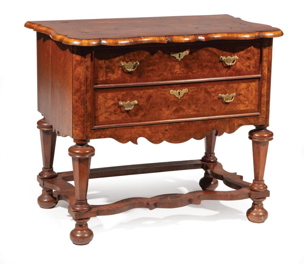 Appraisal: Antique William and Mary-Style Burl Walnut Chest serpentine top two