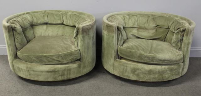 Appraisal: Midcentury Pair of Oval Barrel Chairs by Flair Flair Furniture