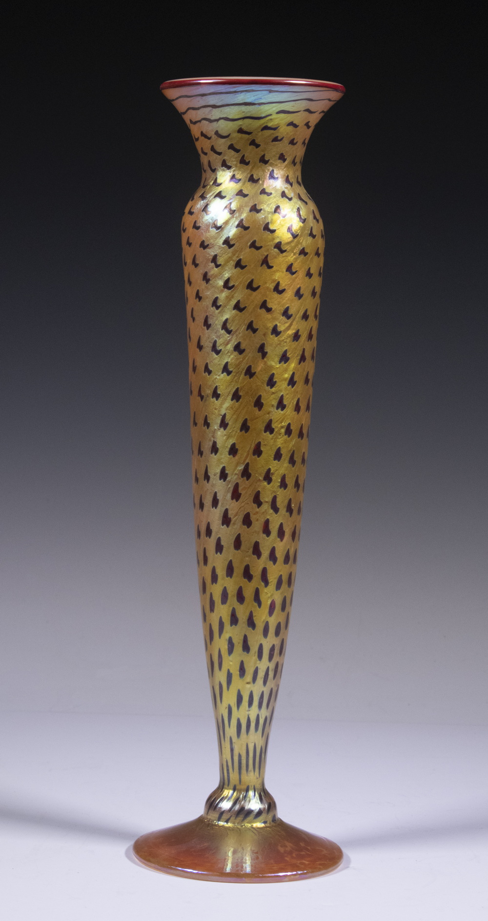 Appraisal: FAVRILE VASE Gold Iridescent Art Glass Footed Vase with twisted